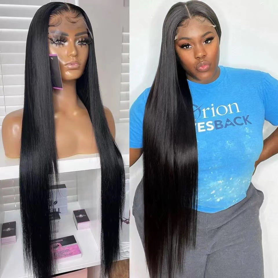 Women's Black Front Lace Sheath African Hair Long Straight Wig