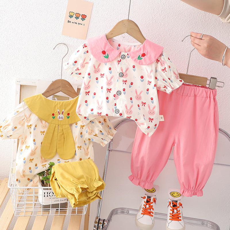 Children's Clothing Bunny Short-sleeved Cardigan Trousers Two-piece Children's Suit