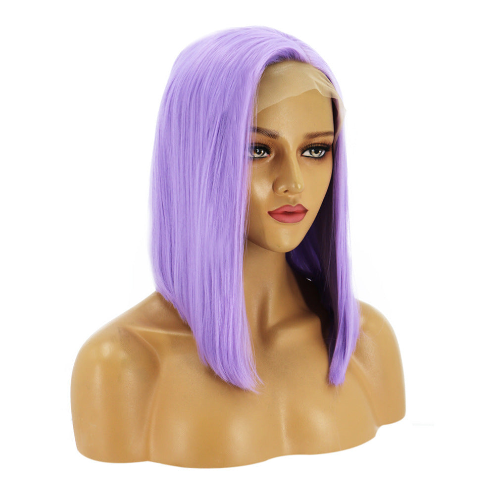Women's Front Lace Chemical Fiber Mid-length Sheath Wig Short Straight Hair