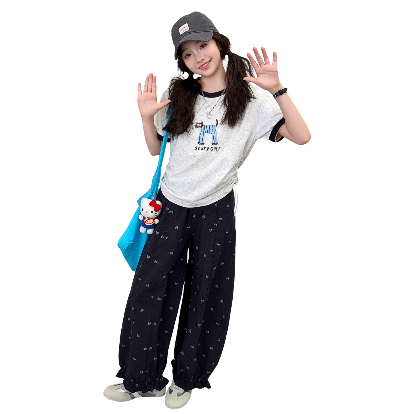 Children's Short-sleeved T-shirt Medium Big Thin Mosquito Repelling Pants Two Children's Suit