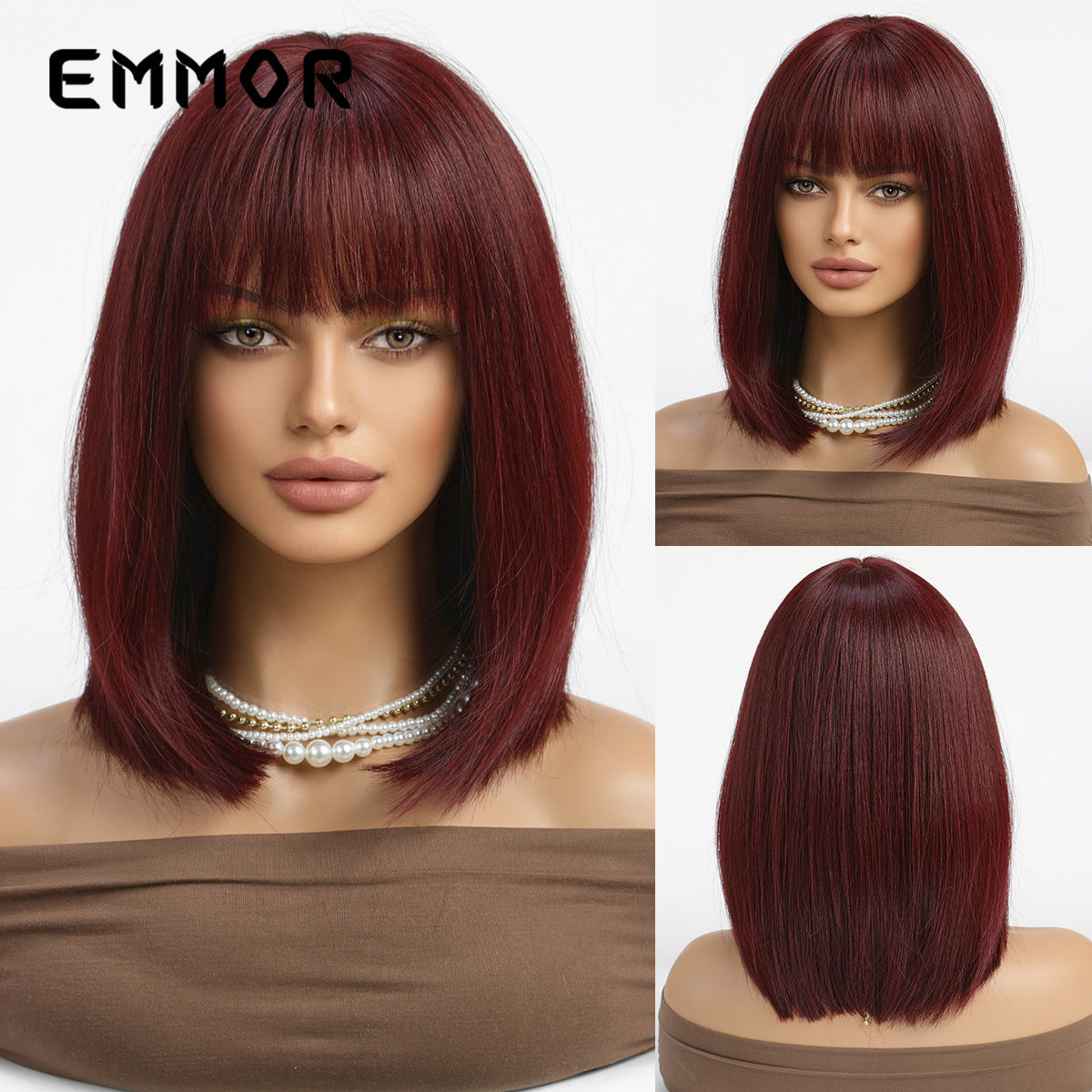 Summer Natural Breathable Bangs Golden Full Wig Short Straight Hair