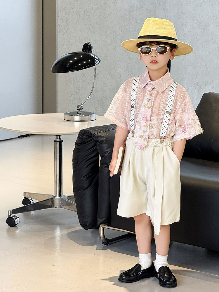 Summer Fashion Casual Printing Suspender Shorts Suit Performance Kindergarten Children's Shirt