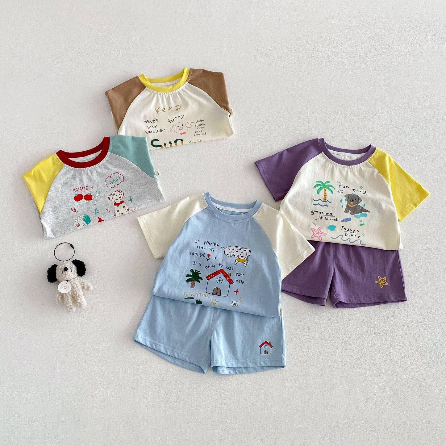 Boys Fashion Print T-shirt Korean Style Shorts Children's Suit