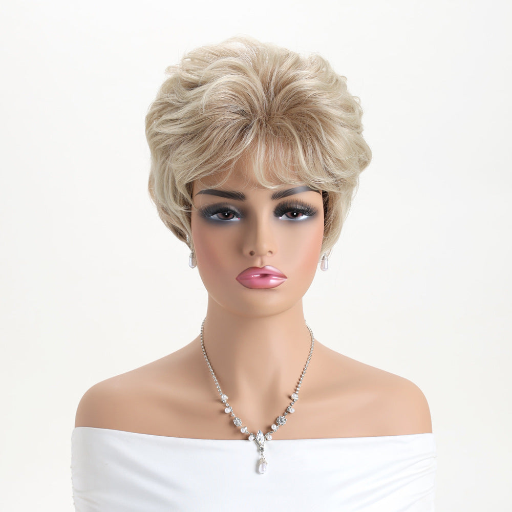 Women's Fashion Fluffy Side Bangs Black Brown Pick Color Wig Short Curly Hair