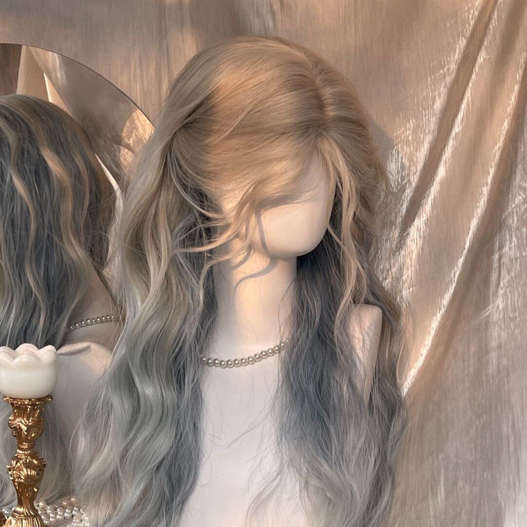 Women's Blue Gradient Layered Dyed Atmosphere Curly Hair Wig Long Curls