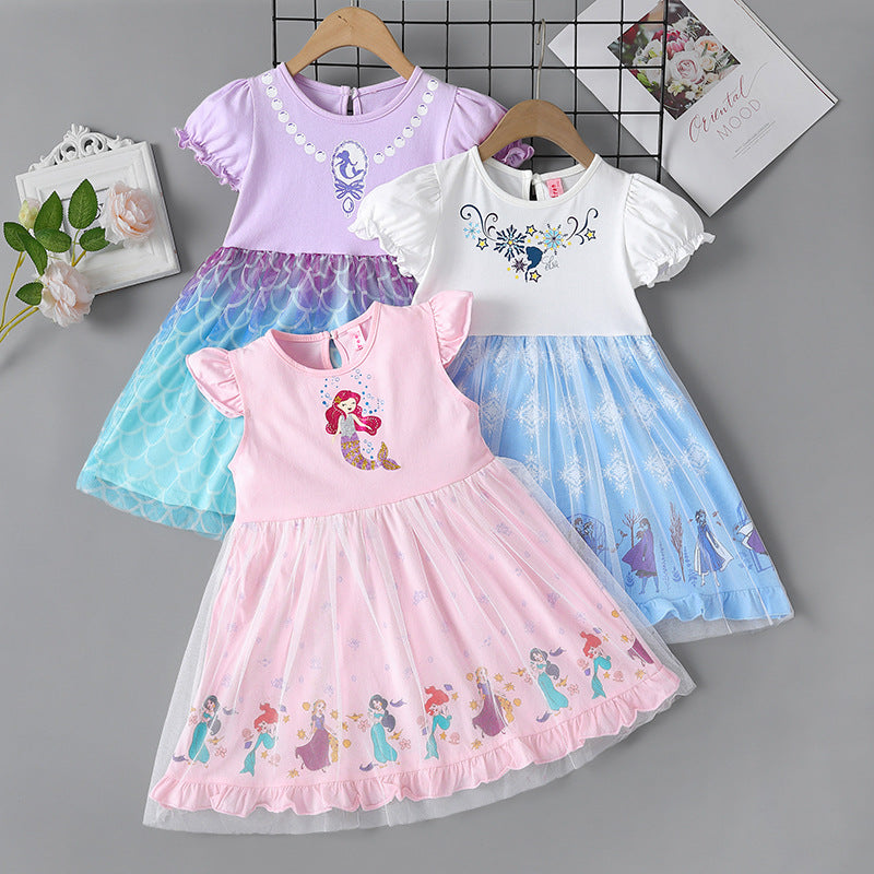 Women's & Children's Summer White Princess Short-sleeved Cotton Alice Children's Dress