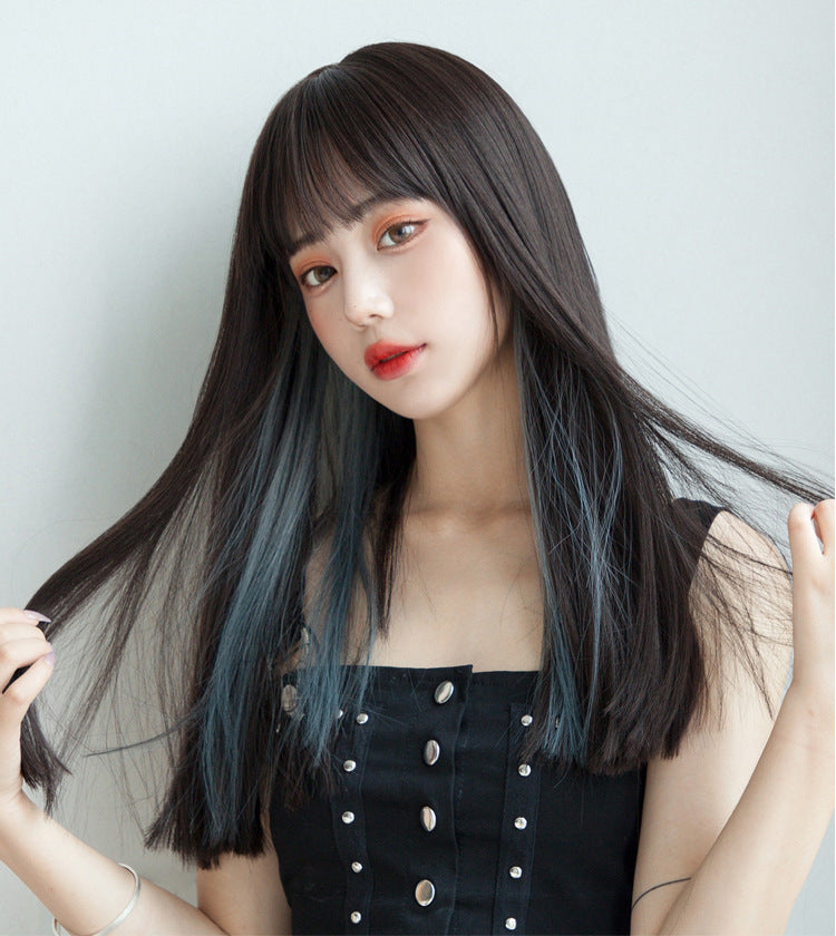 Hair Temperament Highlight Straight Hanging Ear Dyeing Natural Realistic Rinka Wig Long Curls