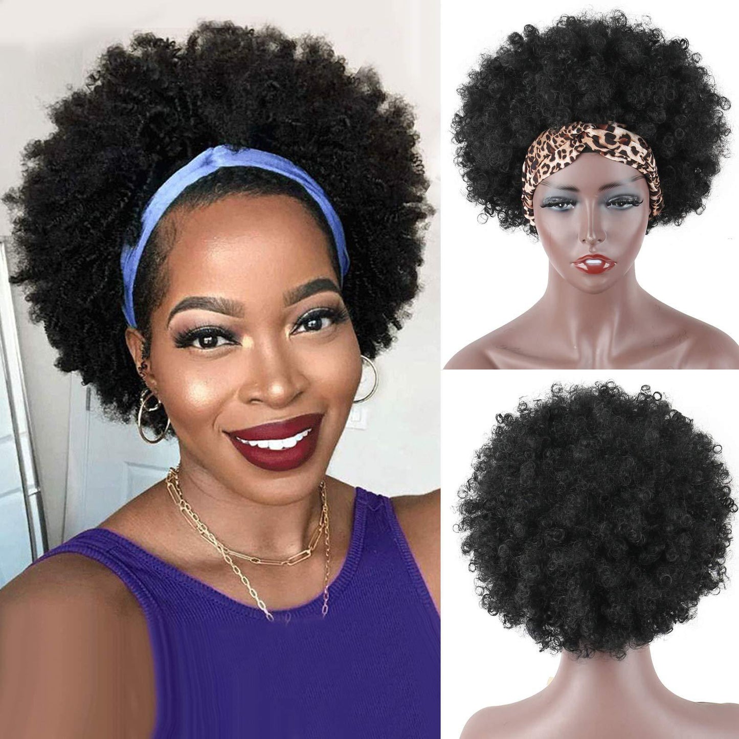 African Fluffy Afro Small Ice Ribbon Wig Short Curly Hair