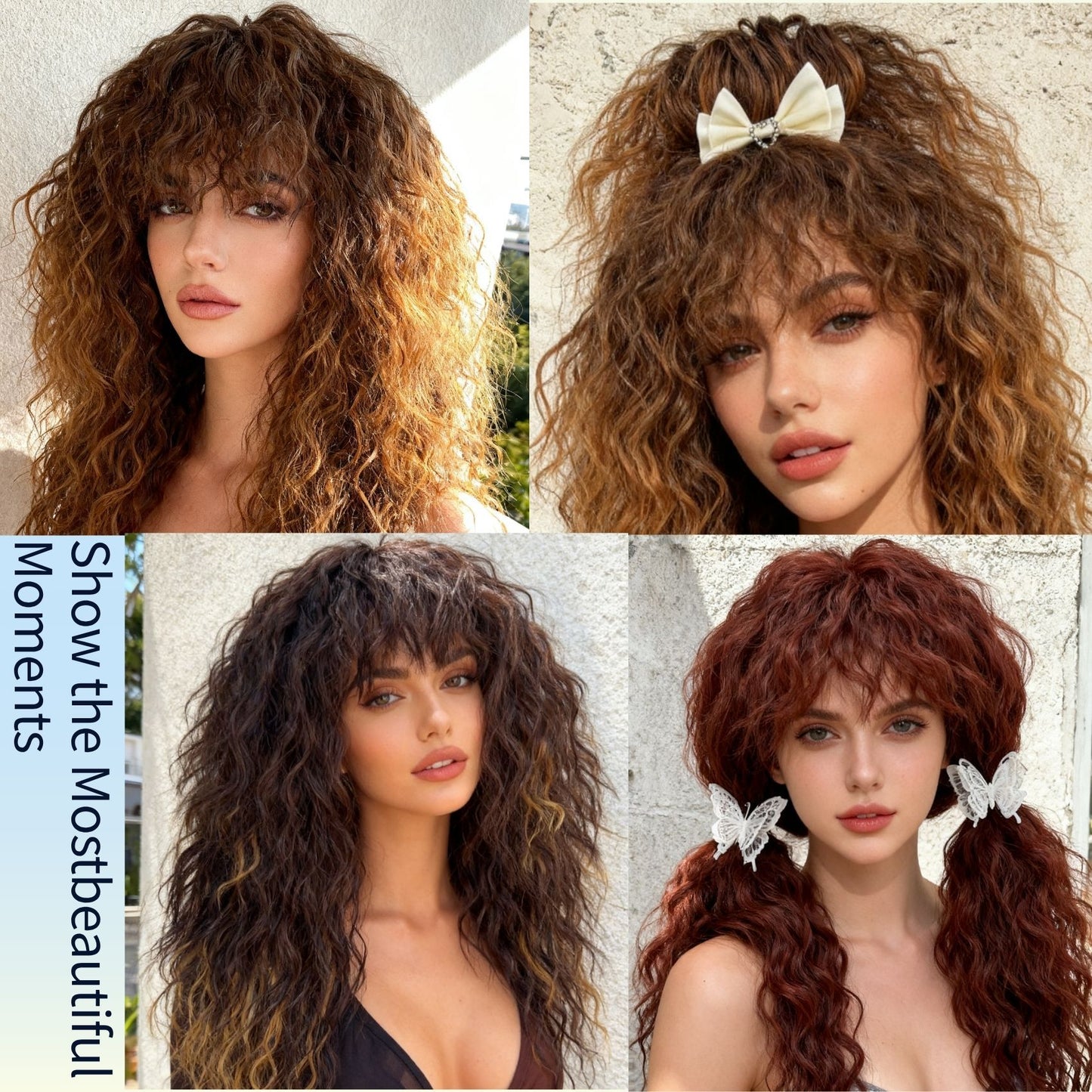 African Natural Small Bangs Chemical Fiber Wig Long Curls