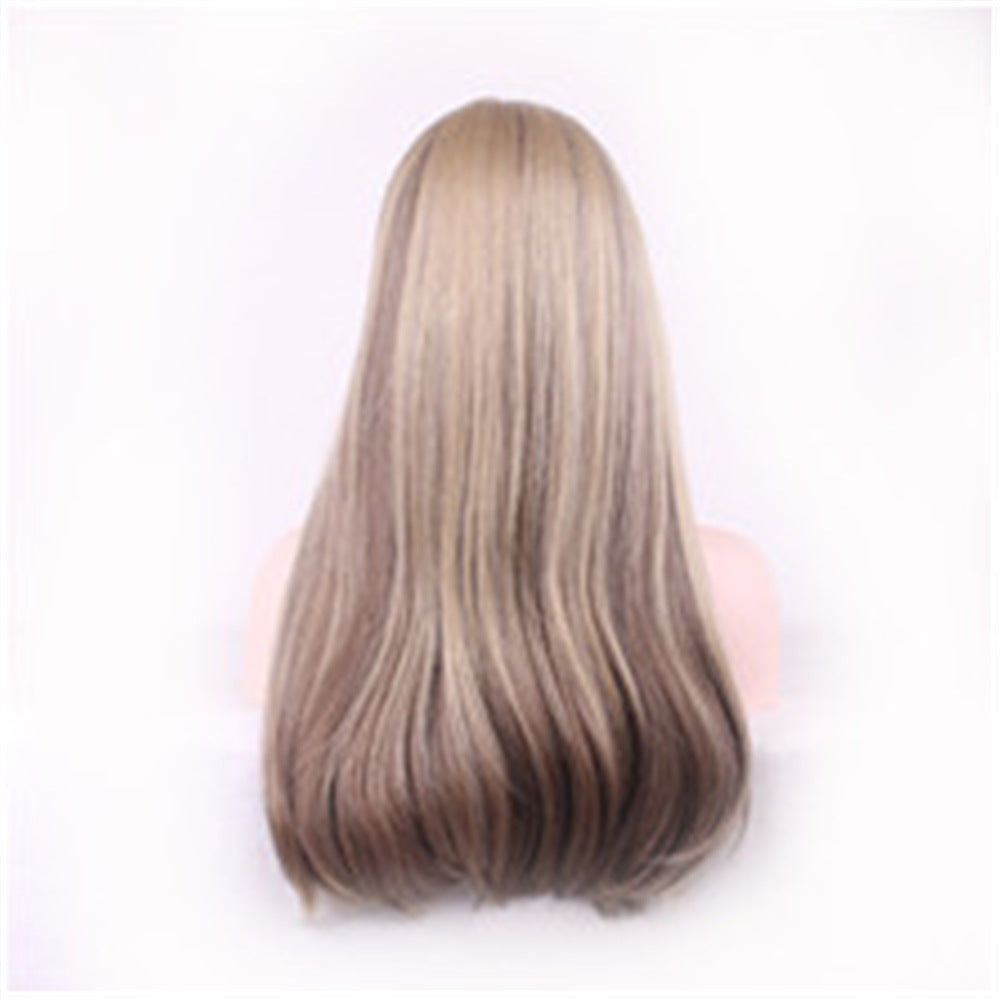 Rose Net Mixed Color Gradient Straight Bangs Female Hair Chemical Wig Long Curls