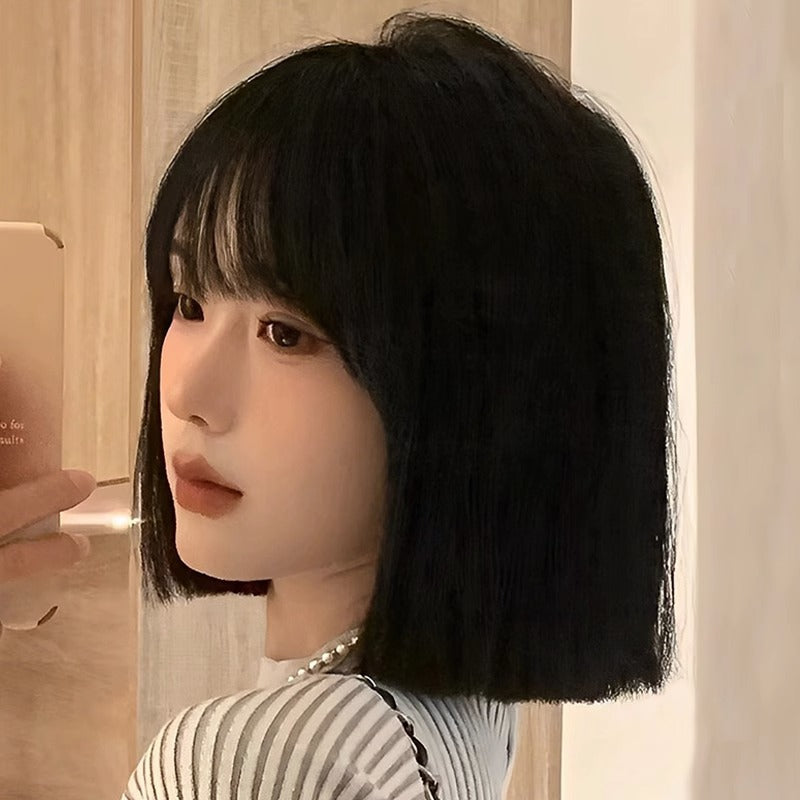 Female Head Light Improving Face Feature Air Bangs Wig Short Straight Hair