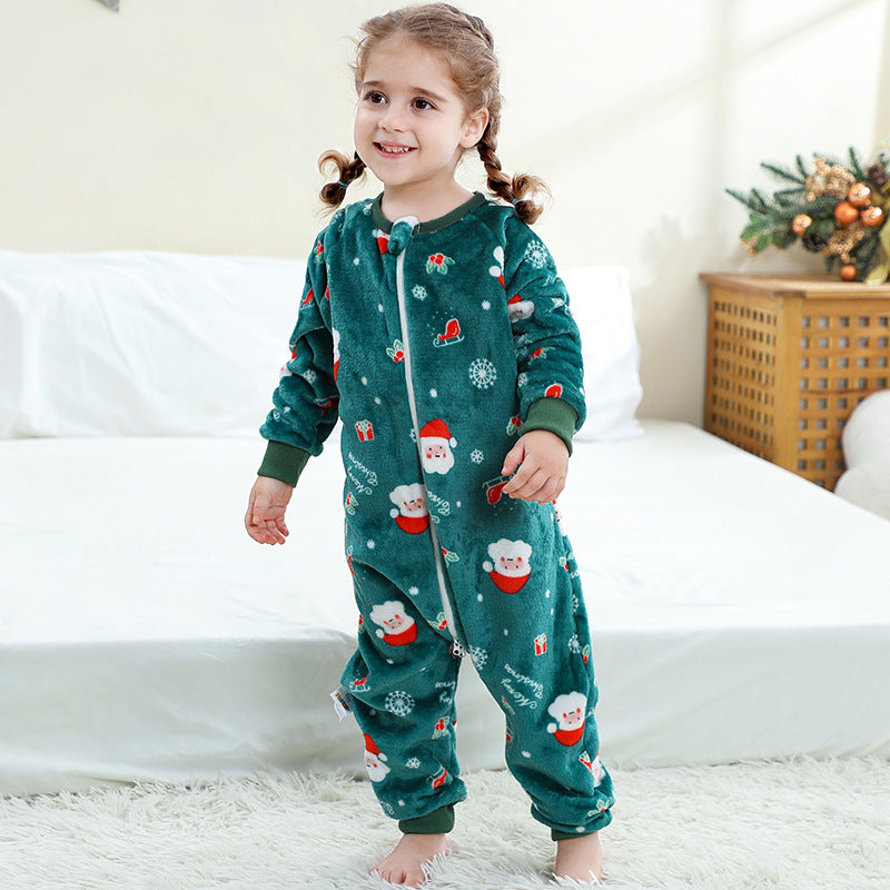 Children's Cute Flannel Jumpsuit Infant Toddler Cartoon Crawling Christmas Jumpsuit, Climbing Suit