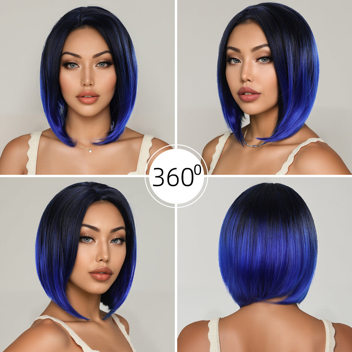 Women's Partial Blue Gradient Color Chemical Fiber Mechanism Wig Short Straight Hair