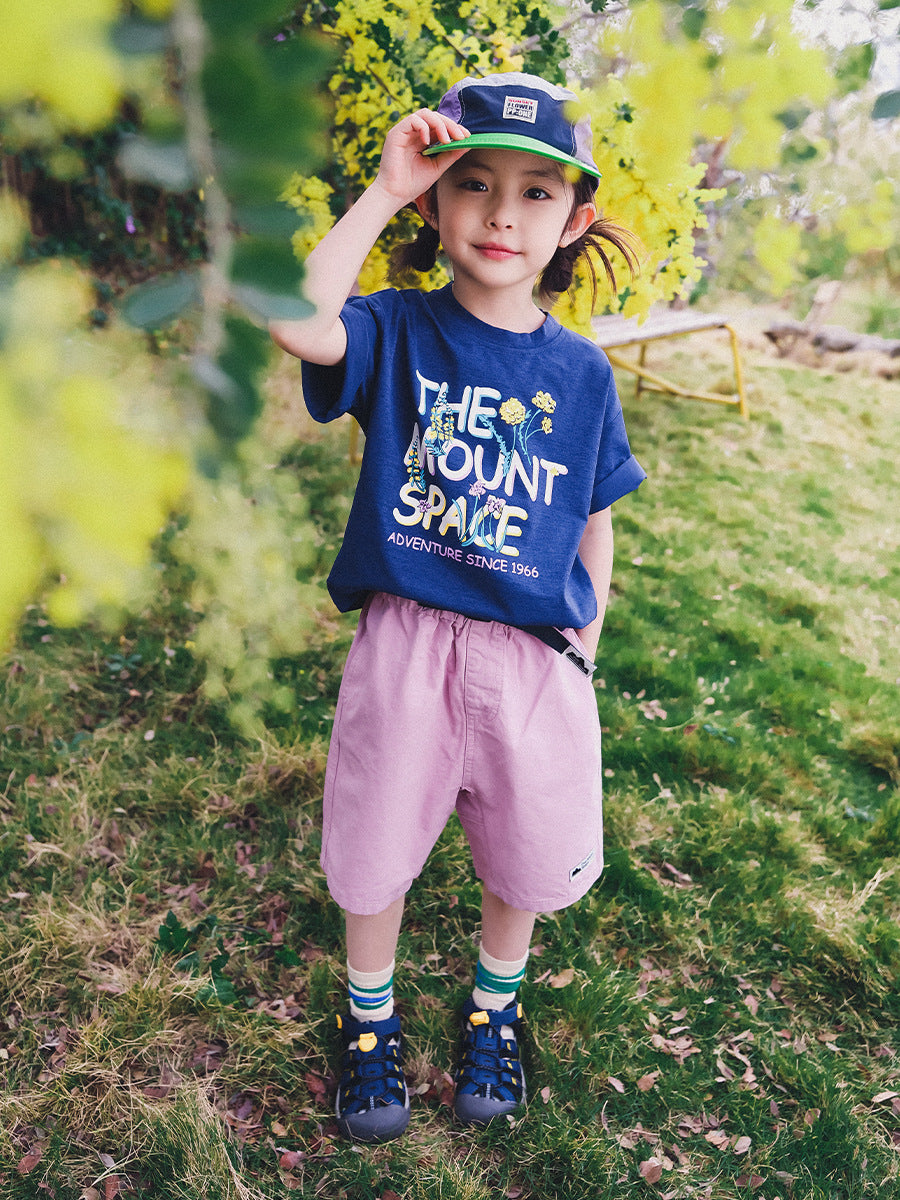 Children's Hemp Cotton Cartoon Printed Letter Short-sleeved Children's T-shirt