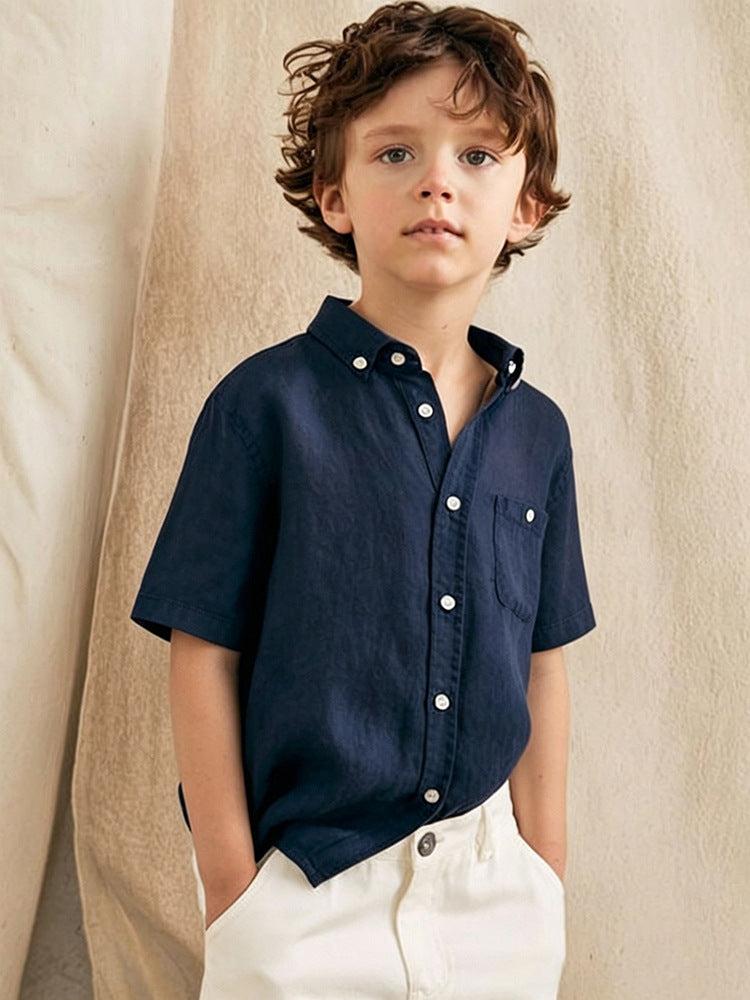 Children's Linen Boys Long Sleeve Polo Collar Top Dry Breathable College Children's Shirt