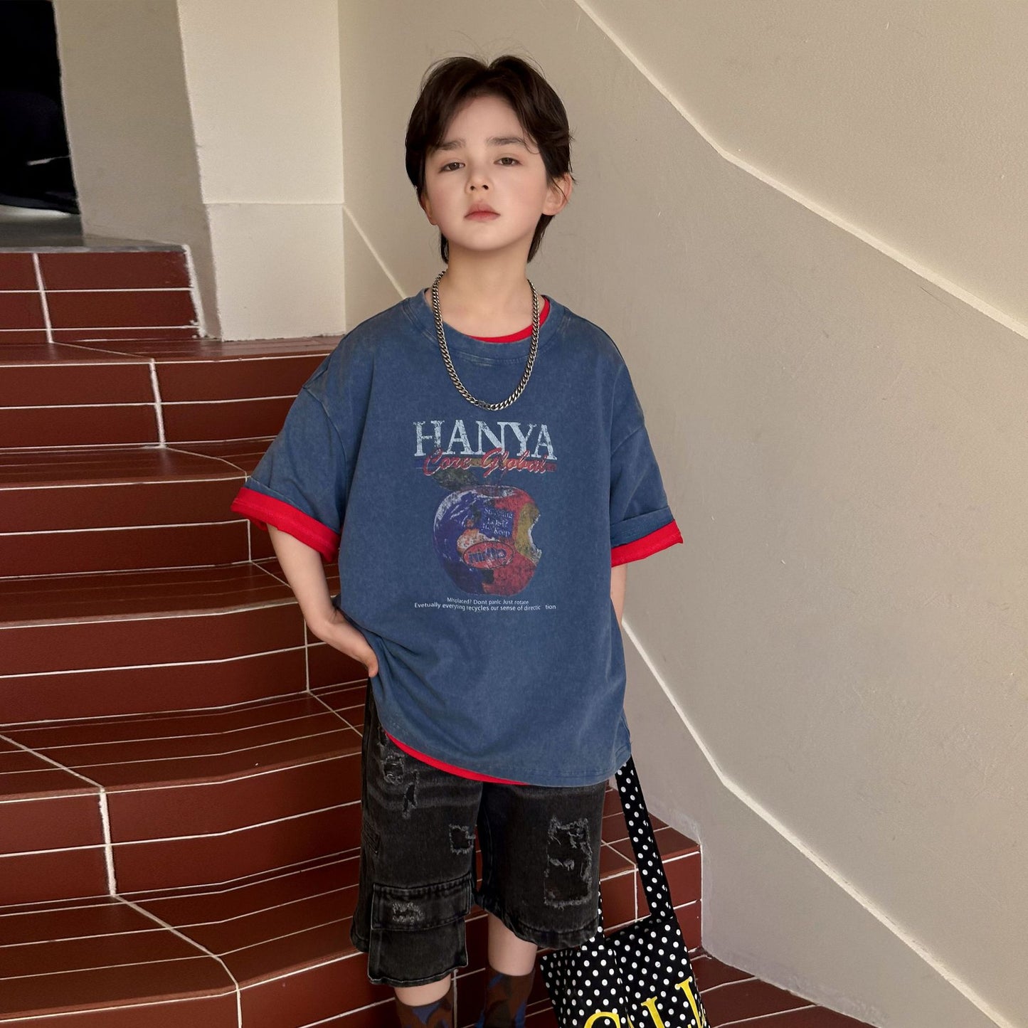 Children's Hanya Cotton Short Sleeve Summer Printed Casual Breathable Half Children's T-shirt