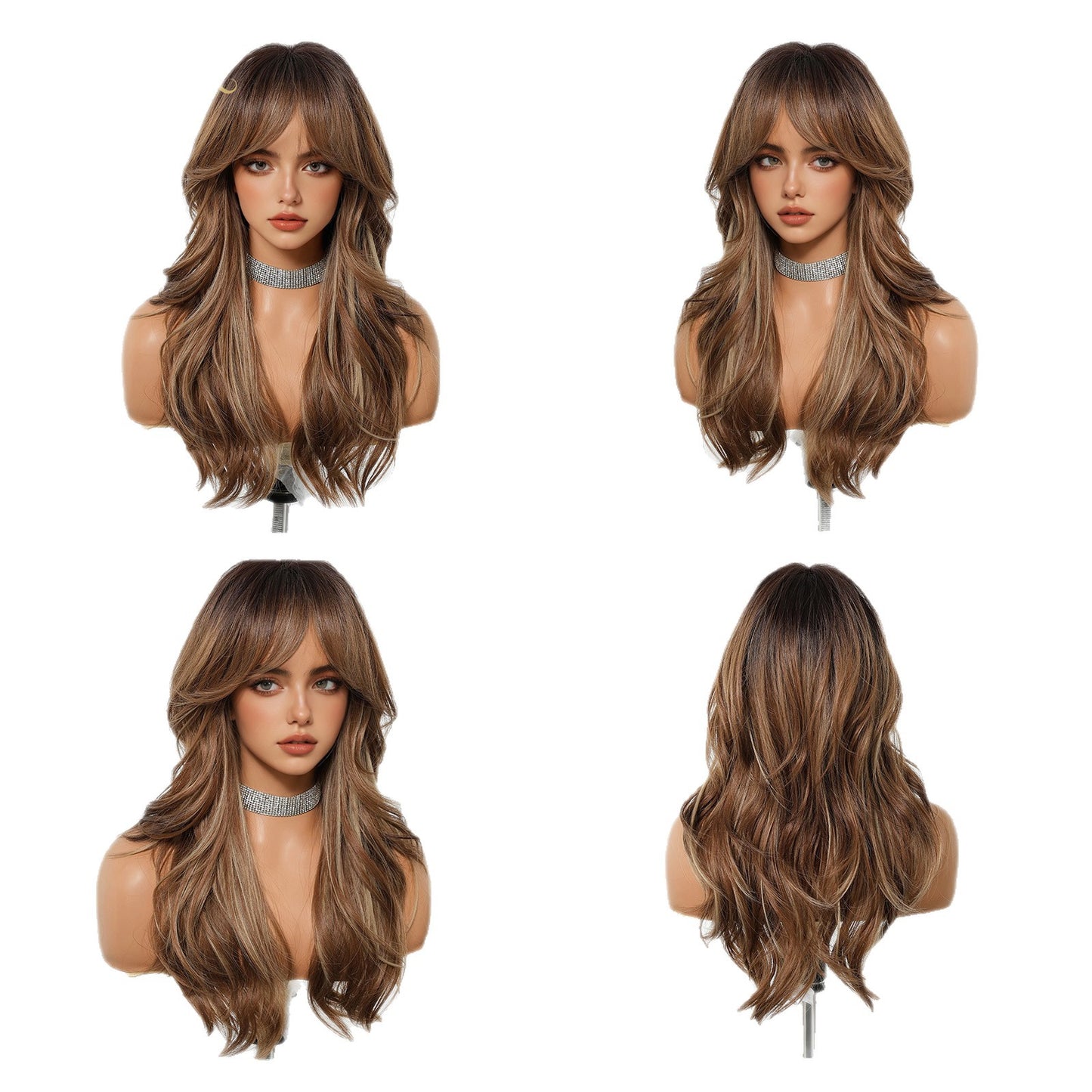 Gold Layer Mid-length Hair Modified Face Shape Wig Long Curls