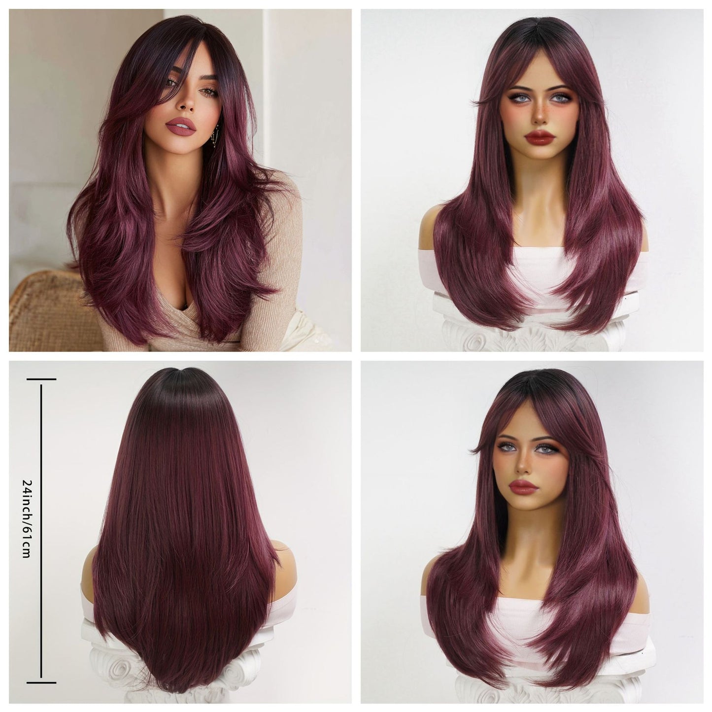Bangs Gradient Hair High Quality Natural Long Straight Wig