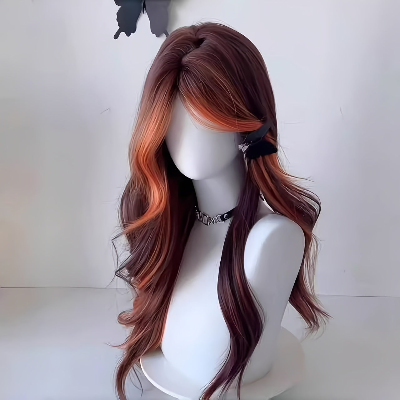 Bangs Dyed Mid-length Curly Hair Temperament Unique Simulation Scalp Full Wig Long Curls