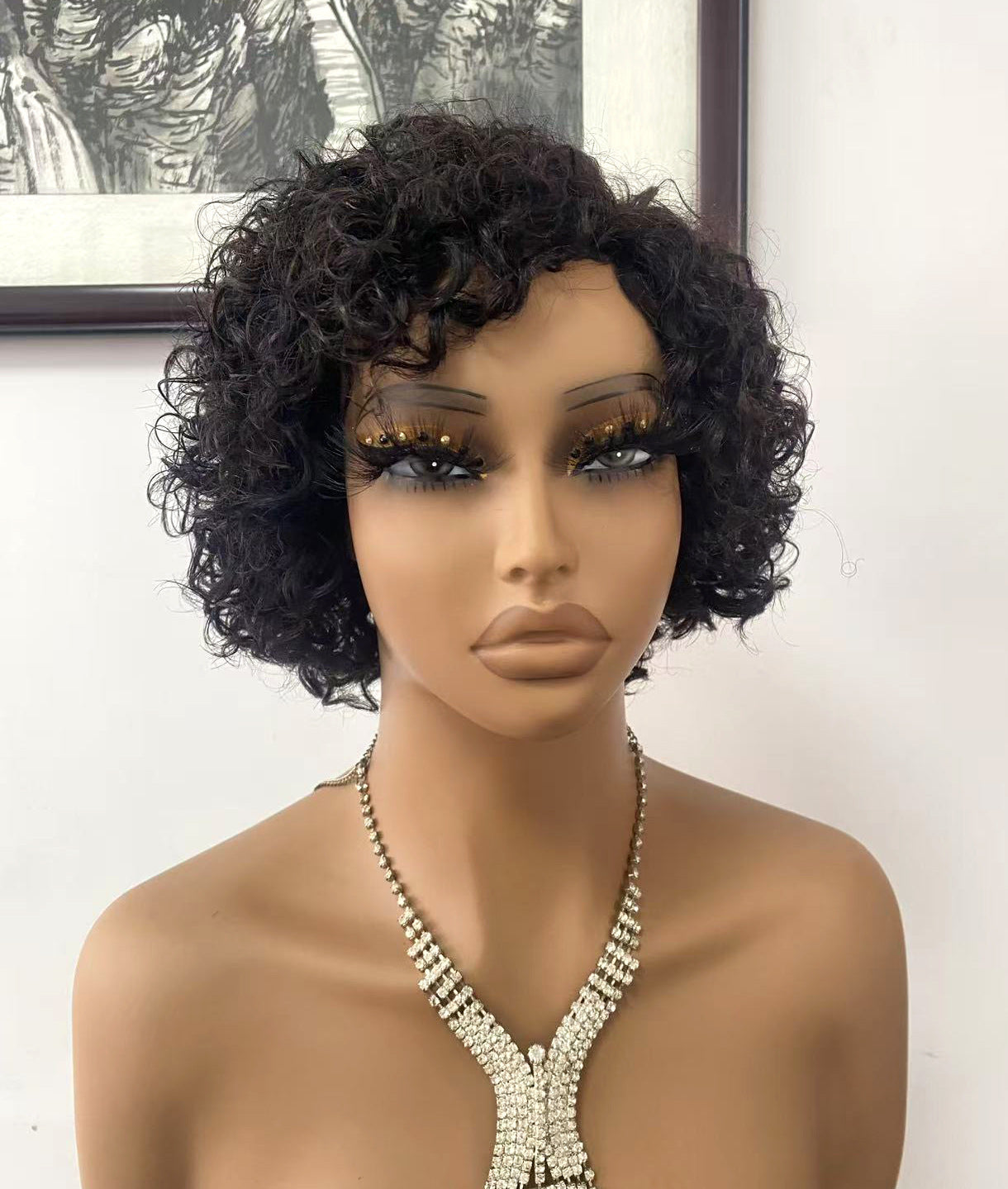 Small Volume Short Elf Head Cover Curly Real Hair Wig