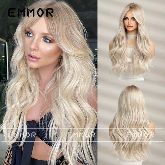Gold Color Female Curly Hair Natural Fashion Big Wig Long Curls