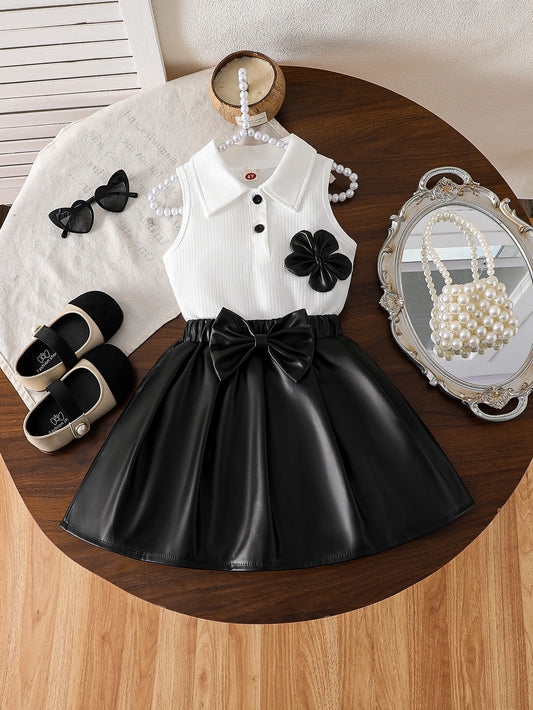 Fashion Flower Solid Color Top Umbrella Swing Bow Children's Suit