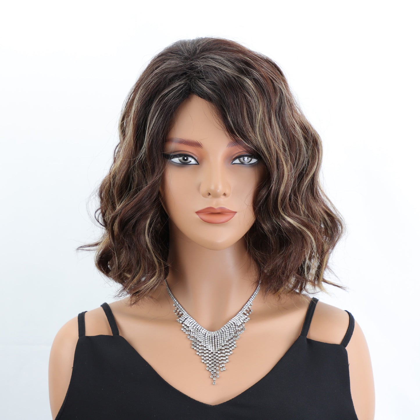 Women's Fashion Head Dyed Gradient Golden Partial Synthetic Wig Short Curly Hair