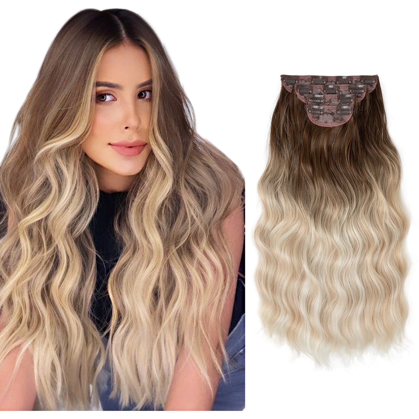 Women's Set Curly Hair Water Ripple One Piece Hairpiece Wig Long Curls