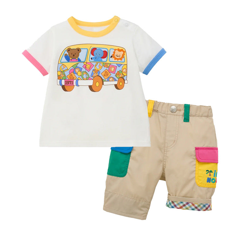 Alphabet Embroidered Color Matching Shorts Casual Boys Handsome Cute Fifth Children's Pants