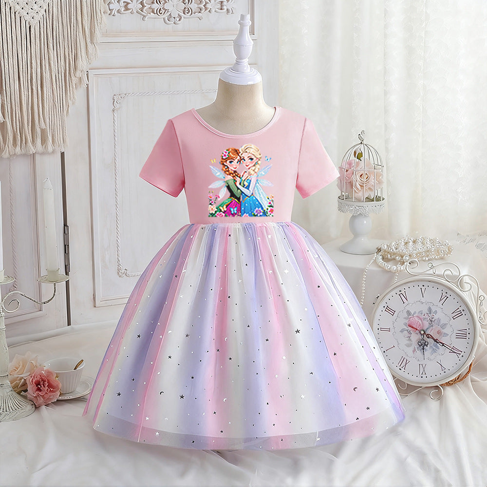 Children's Summer Short Sleeve Clothing Gauze Princess Skirt Frozen Children's Dress