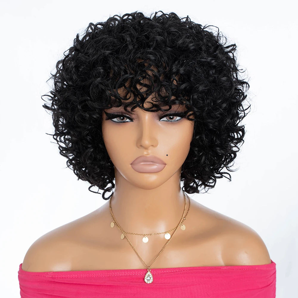 Fashion With Bangs Black African Small Wig Short Curly Hair