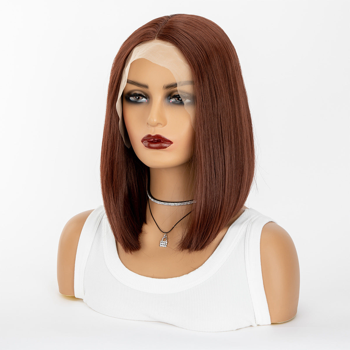 Women's Black Fiber Chemical Former Lace Head Cap Overseas Wig Short Straight Hair