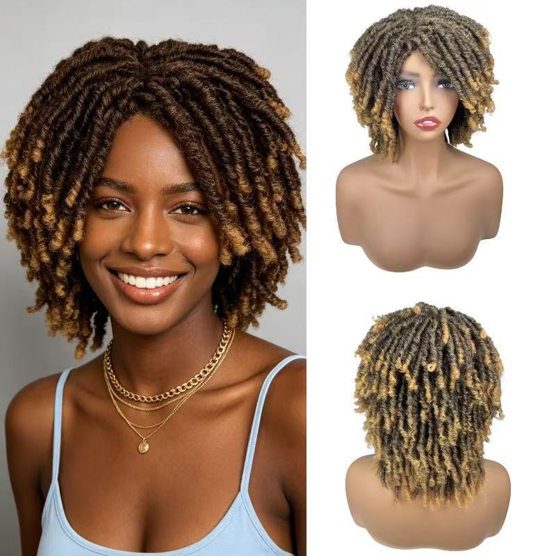 Dreadlocks Female Black Roll Full Top Wig Short Curly Hair