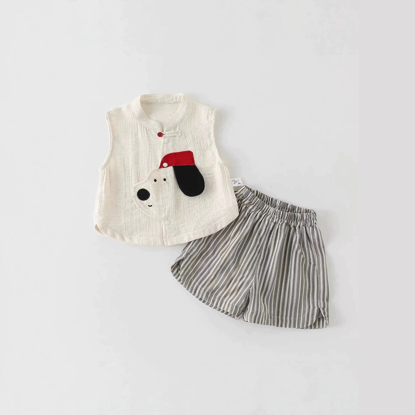 Children's Summer Wear Sleeveless Cartoon Striped Shorts Two-piece Set Western Children's Suit