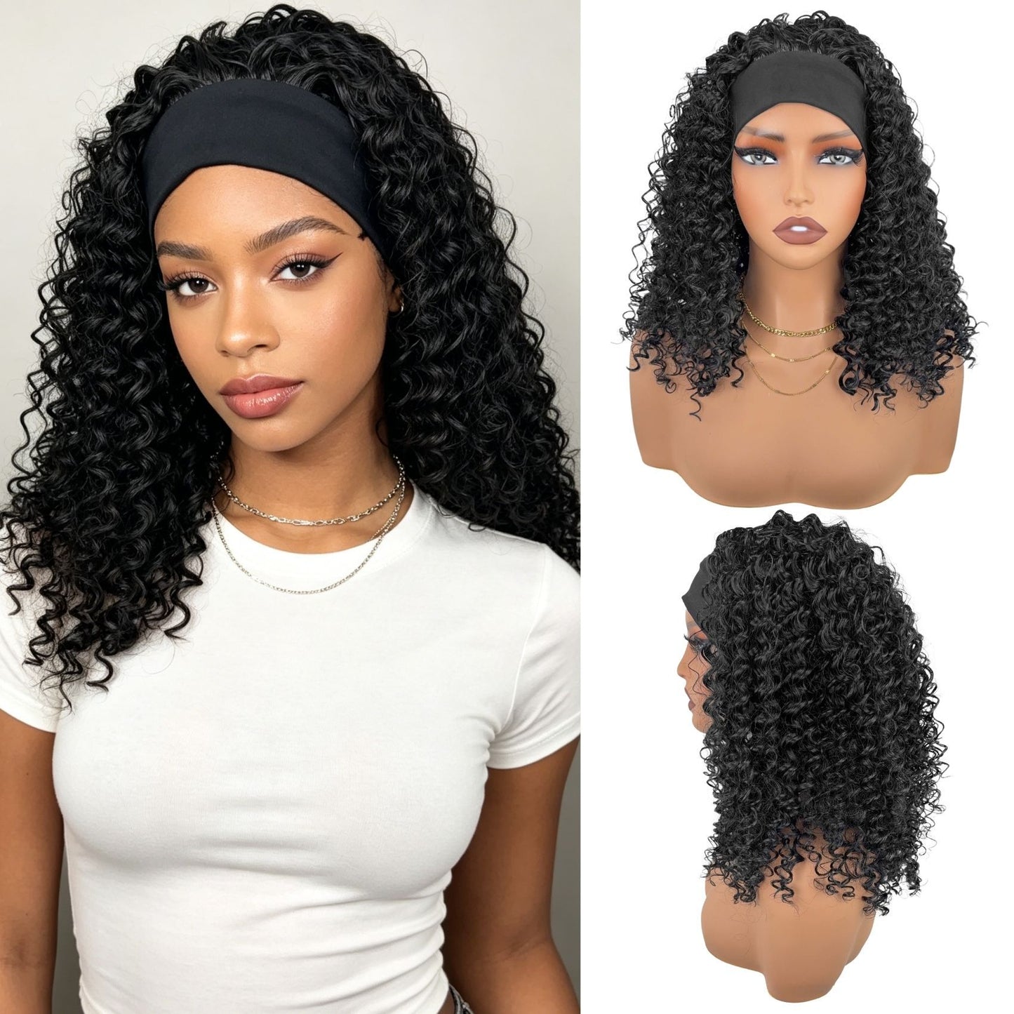 Silk Band Black Explosion Fluffy Wigs With Small Long Head Wig Short Curly Hair