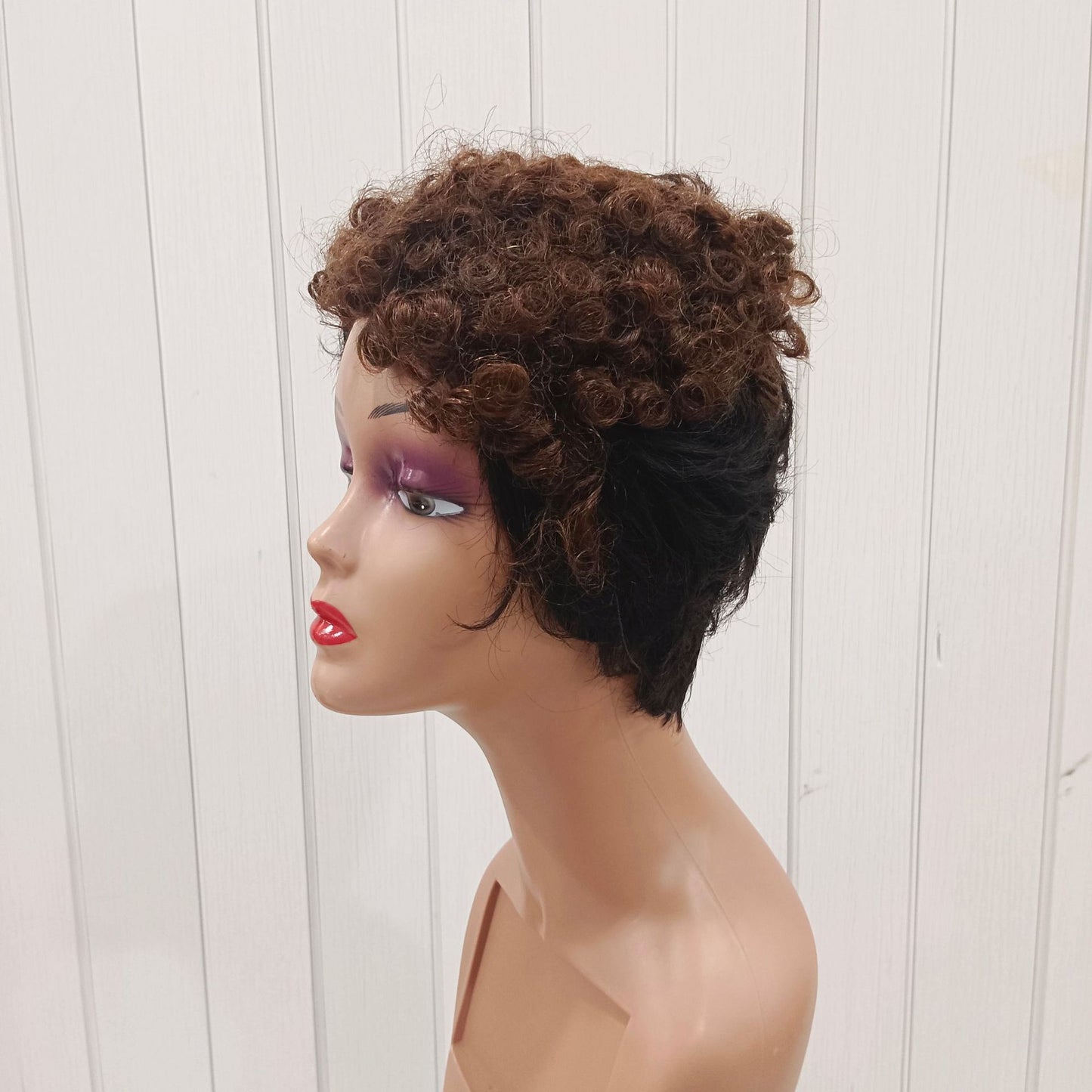 Creative Human Short Curly Brazilian Color Real Hair Wig