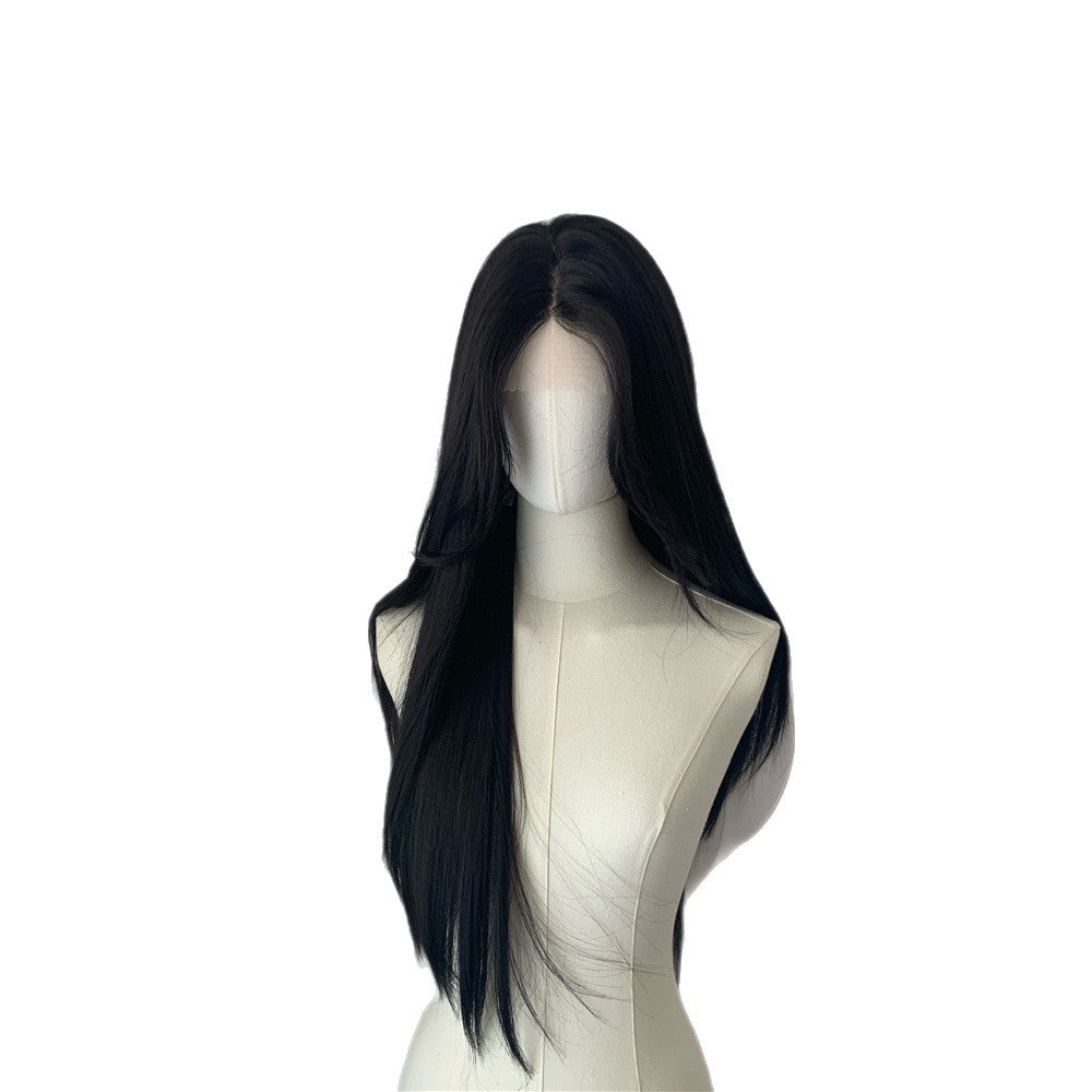 Moonlight Black Natural Fluffy Bangs Hair Long Straight Wig