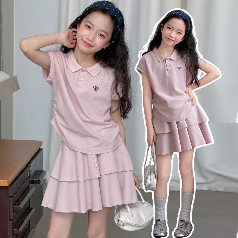 Short-sleeved Shirt Summer Sweet College Style Fashion Short Skirt Sports Children's Suit