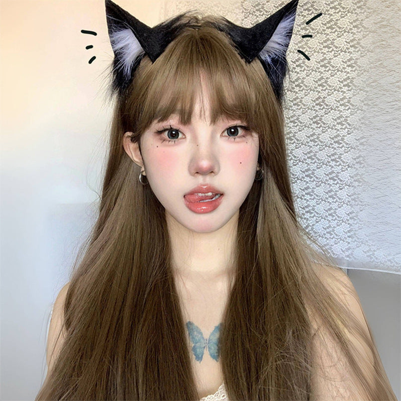 Long Hair Black Brown Round Face Air Bangs Natural Simulation Cos Wig