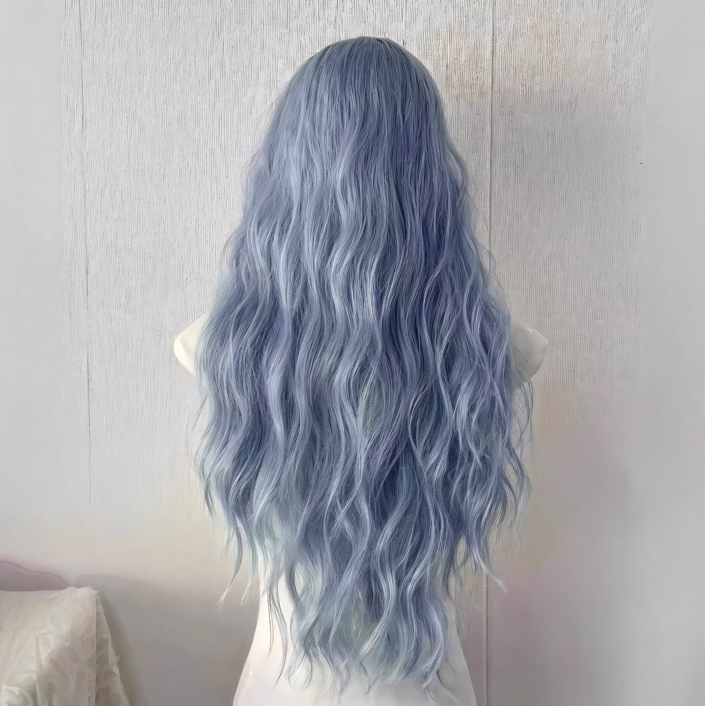 Blue Female Straight Bangs Curly Hair Water Wig Long Curls