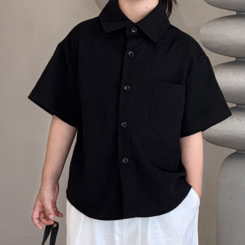 Children's Summer Korean Style Short Sleeve Western Solid Color Children's Shirt