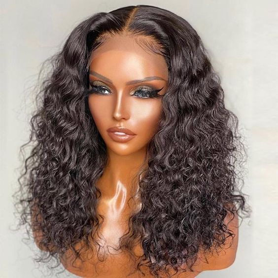 Frontal Human Double Drawn Water Wave Wig Short Curly Hair