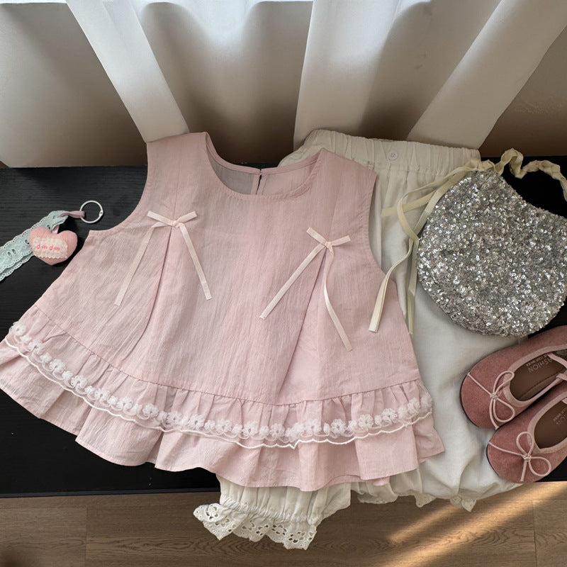 Children's Summer Clothing Korean Lace Sleeveless Sweet Children's Shirt