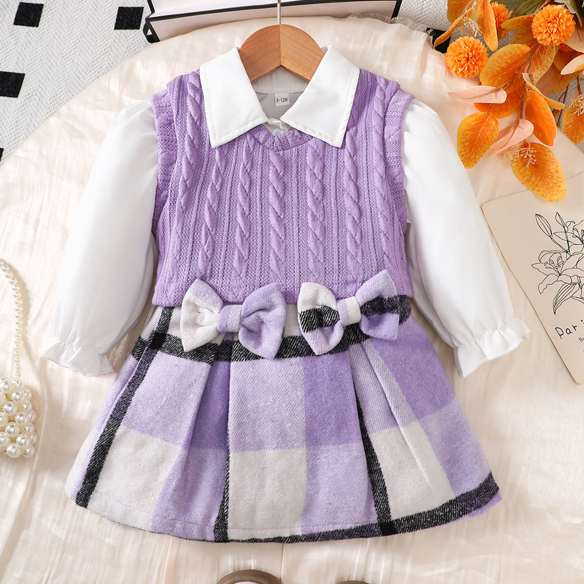 Autumn Preppy Style Long Sleeve Inner Fir Plus Sleeveless Sweater Children's Suit