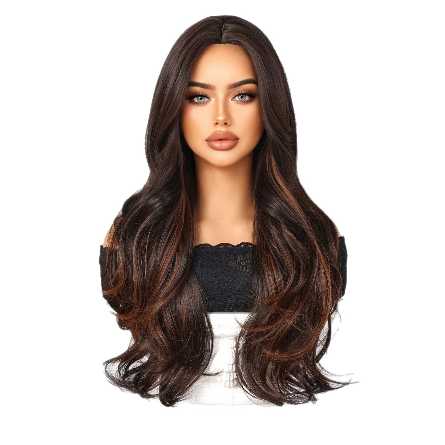 Fiber Female Bangs Black Brown Dyed Curly Hair Dignified Wig Long Curls