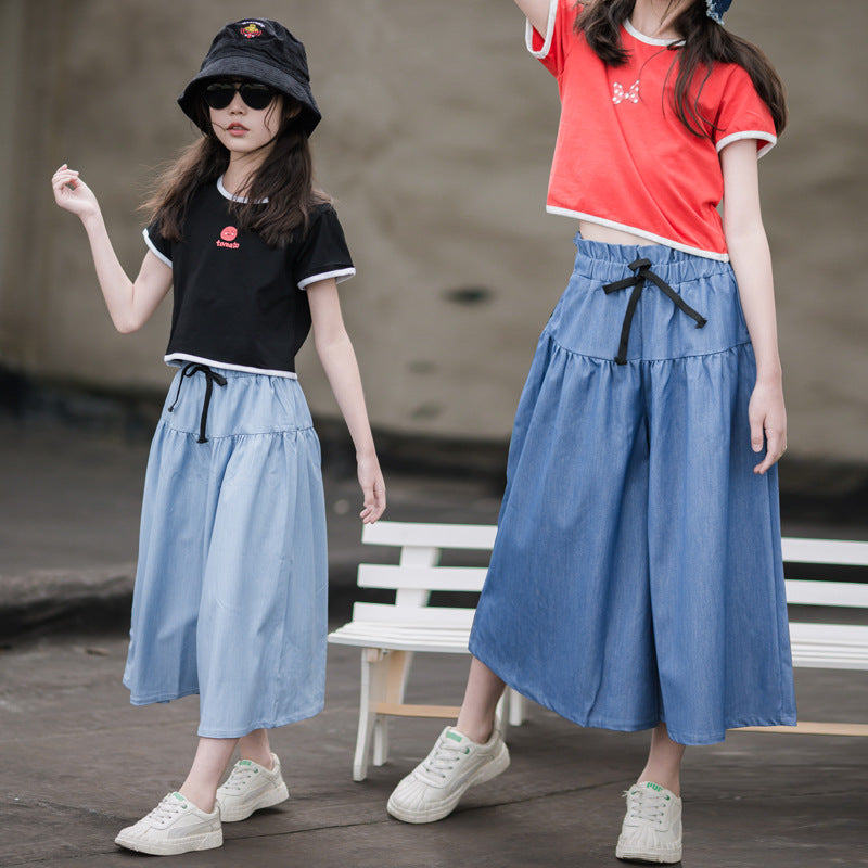 Jeans Culottes Summer Thin Loose Medium Large Western Style Leisure Children's Pants