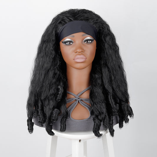 Women's Hair Band Head Cover Fluffy Afro Ice Silk Wig Long Curls