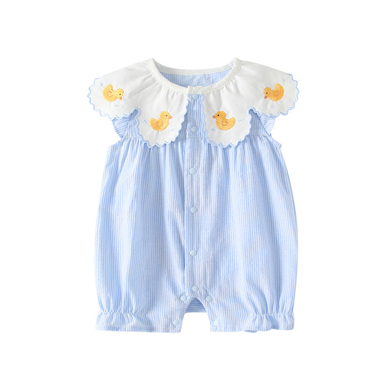 Small Yellow Duck Embroidered Large Lapel Jumpsuit Summer Breathable Short-sleeved Jumpsuit, Climbing Suit