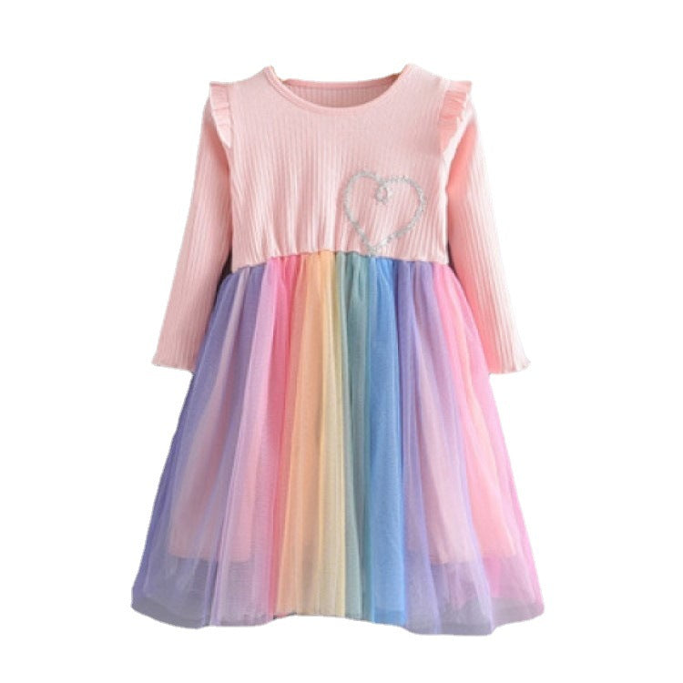 Sunken Stripe Mesh Korean Style Fashionable Fashion Children's Dress