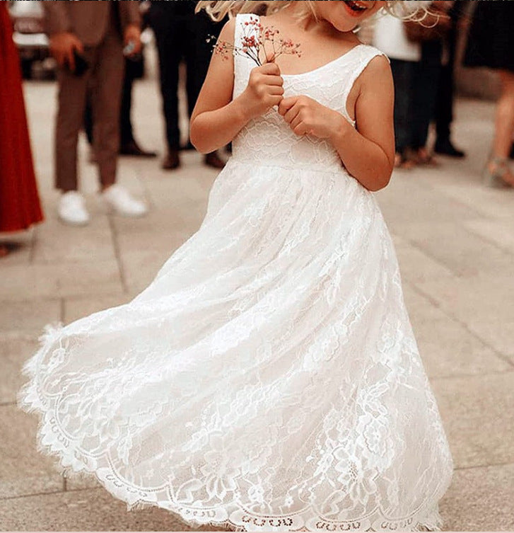 Children's Long Flower Wedding Soft Lace Stage Performance Children's Dress